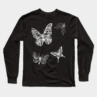 Black and White Vintage Butterfly Pattern Long Sleeve T-Shirt